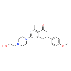 ChemSpider 2D Image | 2-[4-(2-Hydroxyethyl)-1-piperazinyl]-7-(4-methoxyphenyl)-4-methyl-7,8-dihydro-5(6H)-quinazolinone | C22H28N4O3
