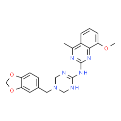 ChemSpider 2D Image | N-[5-(1,3-Benzodioxol-5-ylmethyl)-1,4,5,6-tetrahydro-1,3,5-triazin-2-yl]-8-methoxy-4-methyl-2-quinazolinamine | C21H22N6O3