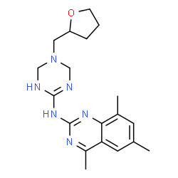 ChemSpider 2D Image | 4,6,8-Trimethyl-N-[5-(tetrahydro-2-furanylmethyl)-1,4,5,6-tetrahydro-1,3,5-triazin-2-yl]-2-quinazolinamine | C19H26N6O
