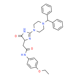 ChemSpider 2D Image | 2-{2-[4-(Diphenylmethyl)-1-piperazinyl]-4-oxo-4,5-dihydro-1H-imidazol-5-yl}-N-(4-ethoxyphenyl)acetamide | C30H33N5O3