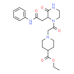 ChemSpider 2D Image | Ethyl 1-{2-[2-(2-anilino-2-oxoethyl)-3-oxo-1-piperazinyl]-2-oxoethyl}-4-piperidinecarboxylate | C22H30N4O5