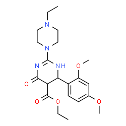 ChemSpider 2D Image | Ethyl 4-(2,4-dimethoxyphenyl)-2-(4-ethyl-1-piperazinyl)-6-oxo-1,4,5,6-tetrahydro-5-pyrimidinecarboxylate | C21H30N4O5