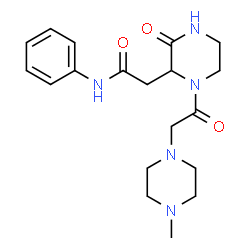 ChemSpider 2D Image | 2-{1-[(4-Methyl-1-piperazinyl)acetyl]-3-oxo-2-piperazinyl}-N-phenylacetamide | C19H27N5O3