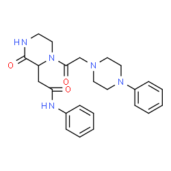 ChemSpider 2D Image | 2-{3-Oxo-1-[(4-phenyl-1-piperazinyl)acetyl]-2-piperazinyl}-N-phenylacetamide | C24H29N5O3