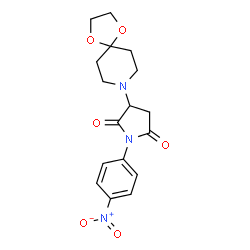 ChemSpider 2D Image | 3-(1,4-Dioxa-8-azaspiro[4.5]dec-8-yl)-1-(4-nitrophenyl)-2,5-pyrrolidinedione | C17H19N3O6
