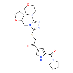 ChemSpider 2D Image | 2-{[5-(4-Morpholinyl)-4-(tetrahydro-2-furanylmethyl)-4H-1,2,4-triazol-3-yl]sulfanyl}-1-[5-(1-pyrrolidinylcarbonyl)-1H-pyrrol-3-yl]ethanone | C22H30N6O4S