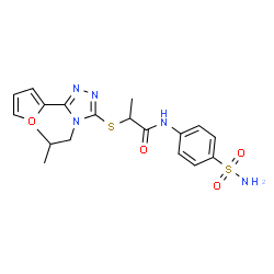 ChemSpider 2D Image | 2-{[5-(2-Furyl)-4-isobutyl-4H-1,2,4-triazol-3-yl]sulfanyl}-N-(4-sulfamoylphenyl)propanamide | C19H23N5O4S2