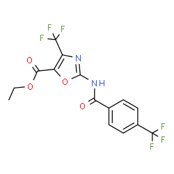 ChemSpider 2D Image | Ethyl 4-(trifluoromethyl)-2-{[4-(trifluoromethyl)benzoyl]amino}-1,3-oxazole-5-carboxylate | C15H10F6N2O4