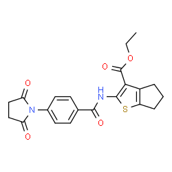ChemSpider 2D Image | Ethyl 2-{[4-(2,5-dioxo-1-pyrrolidinyl)benzoyl]amino}-5,6-dihydro-4H-cyclopenta[b]thiophene-3-carboxylate | C21H20N2O5S
