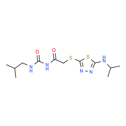 ChemSpider 2D Image | N-(Isobutylcarbamoyl)-2-{[5-(isopropylamino)-1,3,4-thiadiazol-2-yl]sulfanyl}acetamide | C12H21N5O2S2
