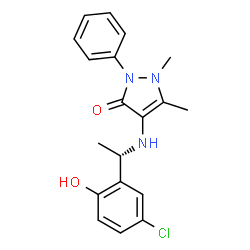 ChemSpider 2D Image | 4-{[(1S)-1-(5-Chloro-2-hydroxyphenyl)ethyl]amino}-1,5-dimethyl-2-phenyl-1,2-dihydro-3H-pyrazol-3-one | C19H20ClN3O2