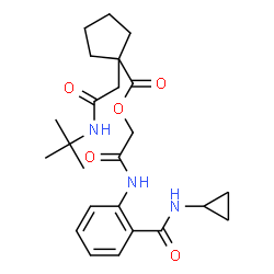 ChemSpider 2D Image | 2-{[2-(Cyclopropylcarbamoyl)phenyl]amino}-2-oxoethyl 1-{2-[(2-methyl-2-propanyl)amino]-2-oxoethyl}cyclopentanecarboxylate | C24H33N3O5