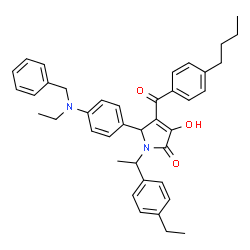 ChemSpider 2D Image | 5-{4-[Benzyl(ethyl)amino]phenyl}-4-(4-butylbenzoyl)-1-[1-(4-ethylphenyl)ethyl]-3-hydroxy-1,5-dihydro-2H-pyrrol-2-one | C40H44N2O3