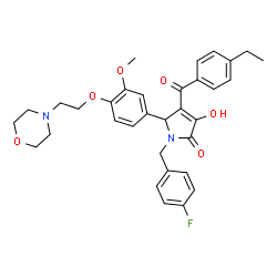 ChemSpider 2D Image | 4-(4-Ethylbenzoyl)-1-(4-fluorobenzyl)-3-hydroxy-5-{3-methoxy-4-[2-(4-morpholinyl)ethoxy]phenyl}-1,5-dihydro-2H-pyrrol-2-one | C33H35FN2O6