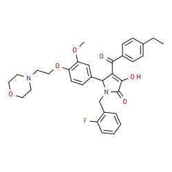ChemSpider 2D Image | 4-(4-Ethylbenzoyl)-1-(2-fluorobenzyl)-3-hydroxy-5-{3-methoxy-4-[2-(4-morpholinyl)ethoxy]phenyl}-1,5-dihydro-2H-pyrrol-2-one | C33H35FN2O6