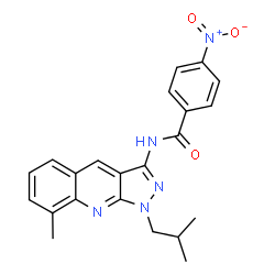 ChemSpider 2D Image | N-(1-Isobutyl-8-methyl-1H-pyrazolo[3,4-b]quinolin-3-yl)-4-nitrobenzamide | C22H21N5O3