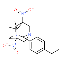 ChemSpider 2D Image | 2-(4-Ethylphenyl)-6,6-dimethyl-5,7-dinitro-1,3-diazatricyclo[3.3.1.1~3,7~]decane | C18H24N4O4