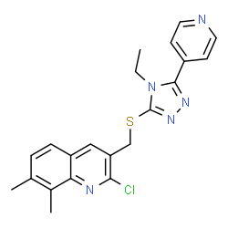ChemSpider 2D Image | 2-Chloro-3-({[4-ethyl-5-(4-pyridinyl)-4H-1,2,4-triazol-3-yl]sulfanyl}methyl)-7,8-dimethylquinoline | C21H20ClN5S