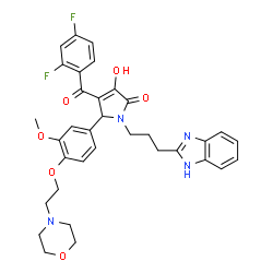 ChemSpider 2D Image | 1-[3-(1H-Benzimidazol-2-yl)propyl]-4-(2,4-difluorobenzoyl)-3-hydroxy-5-{3-methoxy-4-[2-(4-morpholinyl)ethoxy]phenyl}-1,5-dihydro-2H-pyrrol-2-one | C34H34F2N4O6