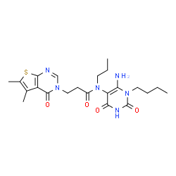 ChemSpider 2D Image | N-(6-Amino-1-butyl-2,4-dioxo-1,2,3,4-tetrahydro-5-pyrimidinyl)-3-(5,6-dimethyl-4-oxothieno[2,3-d]pyrimidin-3(4H)-yl)-N-propylpropanamide | C22H30N6O4S