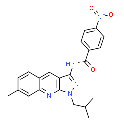 ChemSpider 2D Image | N-(1-Isobutyl-7-methyl-1H-pyrazolo[3,4-b]quinolin-3-yl)-4-nitrobenzamide | C22H21N5O3