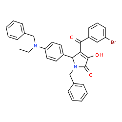 ChemSpider 2D Image | 1-Benzyl-5-{4-[benzyl(ethyl)amino]phenyl}-4-(3-bromobenzoyl)-3-hydroxy-1,5-dihydro-2H-pyrrol-2-one | C33H29BrN2O3