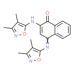 ChemSpider 2D Image | 2-[(3,4-Dimethyl-1,2-oxazol-5-yl)amino]-4-[(3,4-dimethyl-1,2-oxazol-5-yl)imino]-1(4H)-naphthalenone | C20H18N4O3