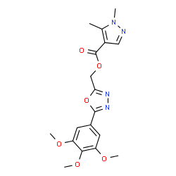 ChemSpider 2D Image | [5-(3,4,5-Trimethoxyphenyl)-1,3,4-oxadiazol-2-yl]methyl 1,5-dimethyl-1H-pyrazole-4-carboxylate | C18H20N4O6