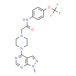 ChemSpider 2D Image | 2-[4-(1-Methyl-1H-pyrazolo[3,4-d]pyrimidin-4-yl)-1-piperazinyl]-N-[4-(trifluoromethoxy)phenyl]acetamide | C19H20F3N7O2