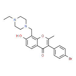 ChemSpider 2D Image | 3-(4-Bromophenyl)-8-[(4-ethyl-1-piperazinyl)methyl]-7-hydroxy-2-methyl-4H-chromen-4-one | C23H25BrN2O3