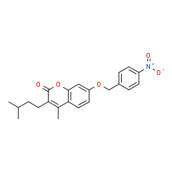 ChemSpider 2D Image | 4-Methyl-3-(3-methylbutyl)-7-[(4-nitrobenzyl)oxy]-2H-chromen-2-one | C22H23NO5