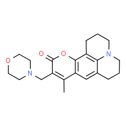 ChemSpider 2D Image | 9-Methyl-10-(4-morpholinylmethyl)-2,3,6,7-tetrahydro-1H,5H,11H-pyrano[2,3-f]pyrido[3,2,1-ij]quinolin-11-one | C21H26N2O3