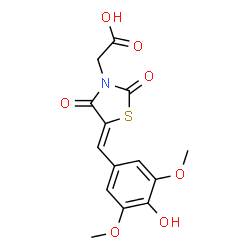 ChemSpider 2D Image | [(5Z)-5-(4-Hydroxy-3,5-dimethoxybenzylidene)-2,4-dioxo-1,3-thiazolidin-3-yl]acetic acid | C14H13NO7S