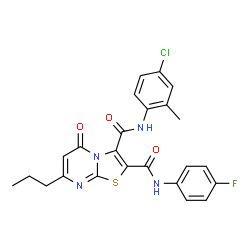 ChemSpider 2D Image | N~3~-(4-Chloro-2-methylphenyl)-N~2~-(4-fluorophenyl)-5-oxo-7-propyl-5H-[1,3]thiazolo[3,2-a]pyrimidine-2,3-dicarboxamide | C24H20ClFN4O3S