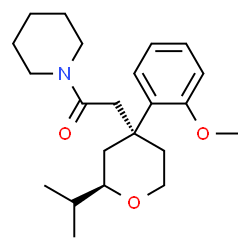 ChemSpider 2D Image | 2-[(2R,4S)-2-Isopropyl-4-(2-methoxyphenyl)tetrahydro-2H-pyran-4-yl]-1-(1-piperidinyl)ethanone | C22H33NO3