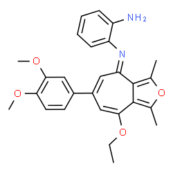 ChemSpider 2D Image | 2-{(E)-[6-(3,4-Dimethoxyphenyl)-8-ethoxy-1,3-dimethyl-4H-cyclohepta[c]furan-4-ylidene]amino}aniline | C27H28N2O4