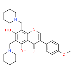 ChemSpider 2D Image | 5,7-Dihydroxy-3-(4-methoxyphenyl)-6,8-bis(1-piperidinylmethyl)-4H-chromen-4-one | C28H34N2O5