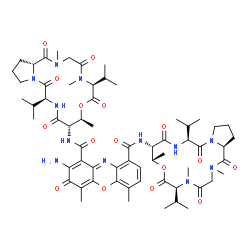 ChemSpider 2D Image | 2-Amino-N~1~-[(6S,9S,10S,13S,18aR)-6,13-diisopropyl-2,5,9-trimethyl-1,4,7,11,14-pentaoxohexadecahydro-1H-pyrrolo[2,1-i][1,4,7,10,13]oxatetraazacyclohexadecin-10-yl]-N~9~-[(6S,9S,10S,13S,18aS)-6,13-dii
sopropyl-2,5,9-trimethyl-1,4,7,11,14-pentaoxohexadecahydro-1H-pyrrolo[2,1-i][1,4,7,10,13]oxatetraazacyclohexadecin-10-yl]-4,6-dimethyl-3-oxo-3H-phenoxazine-1,9-dicarboxamide | C62H86N12O16