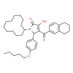 ChemSpider 2D Image | 1-Cyclododecyl-3-hydroxy-5-[4-(pentyloxy)phenyl]-4-(5,6,7,8-tetrahydro-2-naphthalenylcarbonyl)-1,5-dihydro-2H-pyrrol-2-one | C38H51NO4
