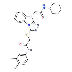 ChemSpider 2D Image | 2-({9-[2-(Cyclohexylamino)-2-oxoethyl]-9H-[1,2,4]triazolo[4,3-a]benzimidazol-3-yl}sulfanyl)-N-(3,4-dimethylphenyl)acetamide | C26H30N6O2S