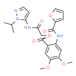 ChemSpider 2D Image | 2-[(1-Isopropyl-1H-pyrazol-5-yl)amino]-2-oxoethyl 2-(2-furoylamino)-4,5-dimethoxybenzoate | C22H24N4O7