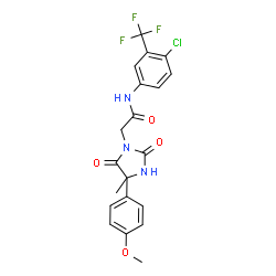 ChemSpider 2D Image | N-[4-Chloro-3-(trifluoromethyl)phenyl]-2-[4-(4-methoxyphenyl)-4-methyl-2,5-dioxo-1-imidazolidinyl]acetamide | C20H17ClF3N3O4