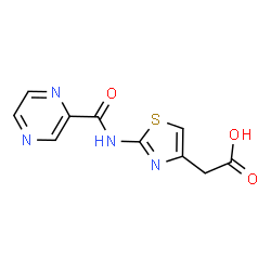 ChemSpider 2D Image | {2-[(2-Pyrazinylcarbonyl)amino]-1,3-thiazol-4-yl}acetic acid | C10H8N4O3S