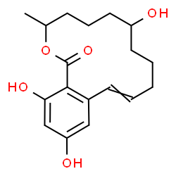 ChemSpider 2D Image | 7,14,16-Trihydroxy-3-methyl-3,4,5,6,7,8,9,10-octahydro-1H-2-benzoxacyclotetradecin-1-one | C18H24O5