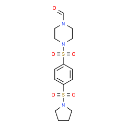 ChemSpider 2D Image | 4-{[4-(1-Pyrrolidinylsulfonyl)phenyl]sulfonyl}-1-piperazinecarbaldehyde | C15H21N3O5S2