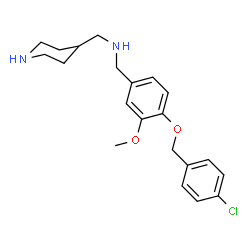 ChemSpider 2D Image | 1-{4-[(4-Chlorobenzyl)oxy]-3-methoxyphenyl}-N-(4-piperidinylmethyl)methanamine | C21H27ClN2O2