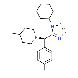 ChemSpider 2D Image | 1-[(R)-(4-Chlorophenyl)(1-cyclohexyl-1H-tetrazol-5-yl)methyl]-4-methylpiperidine | C20H28ClN5