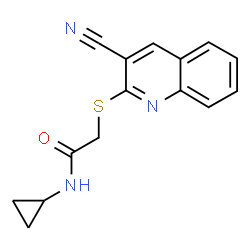 ChemSpider 2D Image | 2-[(3-Cyano-2-quinolinyl)sulfanyl]-N-cyclopropylacetamide | C15H13N3OS