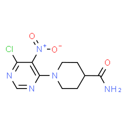 ChemSpider 2D Image | 1-(6-Chloro-5-nitro-4-pyrimidinyl)-4-piperidinecarboxamide | C10H12ClN5O3
