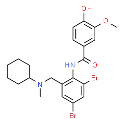 ChemSpider 2D Image | N-(2,4-Dibromo-6-{[cyclohexyl(methyl)amino]methyl}phenyl)-4-hydroxy-3-methoxybenzamide | C22H26Br2N2O3